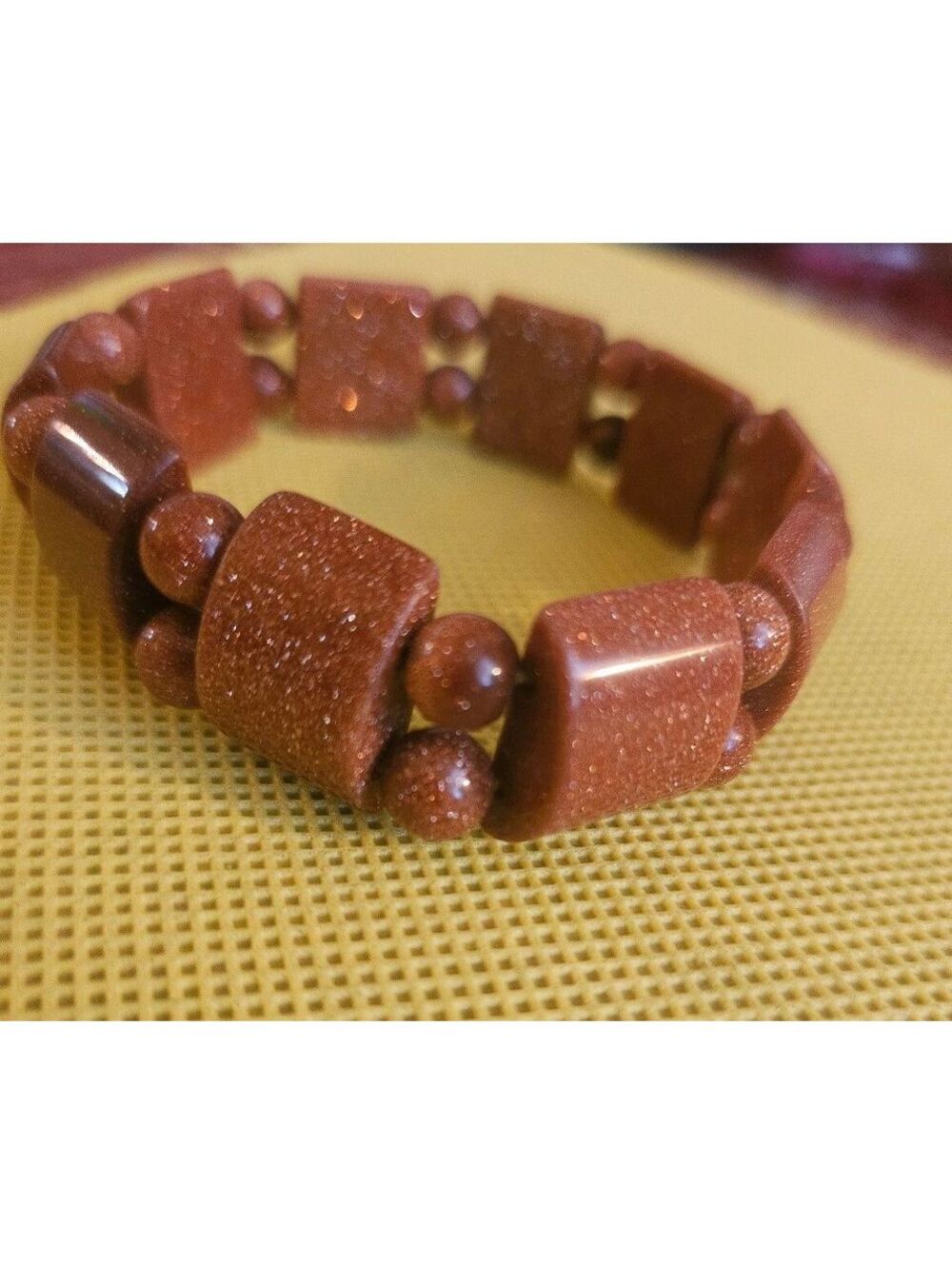 Goldstone colored stone stretch bracelet as-shown - unknown origin- As is